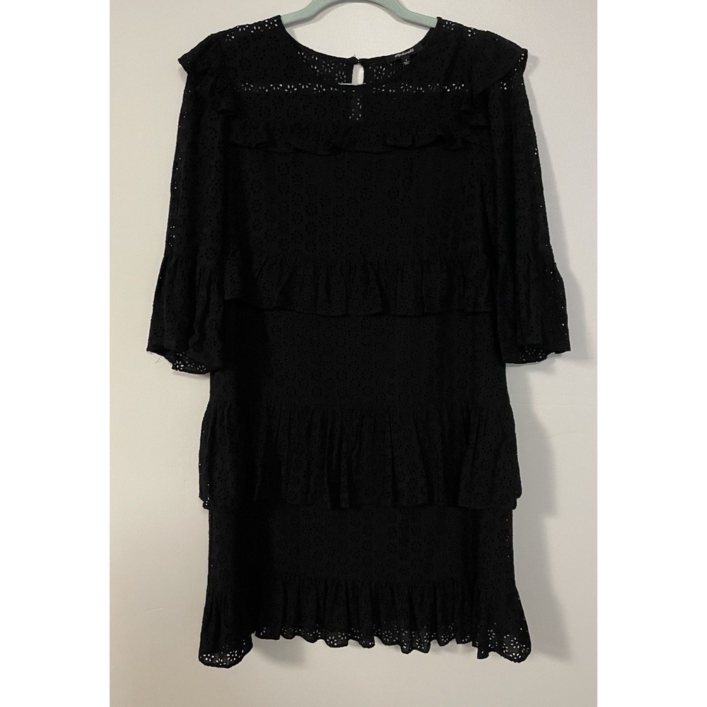 Madewell Waterlily Eyelet Dress Size‎ 6 Black Bell Sleeves Wedding Formal